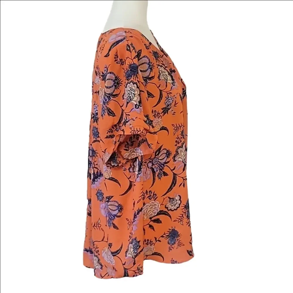 Dr2 XXL orange and blue floral short sleeve tunic blouse top - Picture 5 of 8
